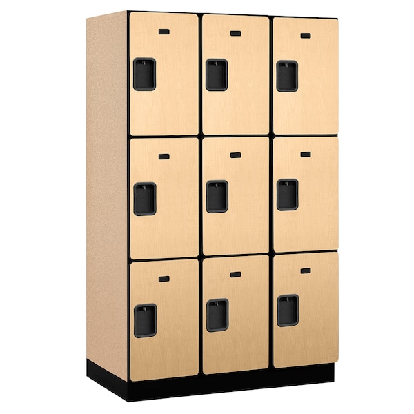 Wardrobe Locker, 45" W, 21" D, 76" H, (3) Wide, (9) Openings, Maple